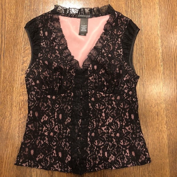 kenneth cole lace cap sleeve black top 2 Gorgeous!